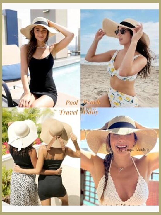 Paper Straw Sun Hat with UPF 80+ Protection, Foldable Floppy Beach Hat